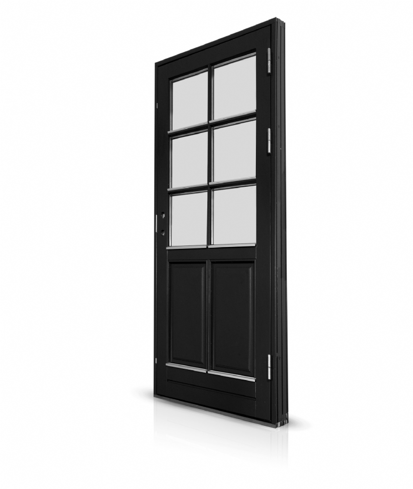 Facadedør med 6-felts glas og energisprosser – klassisk design i moderne kvalitet